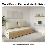 Extendable Wooden Sofa Bed Space-Saving Fold-Expandable Loveseat Bed Natural Wood Appearance Foldable for Guests, Adults