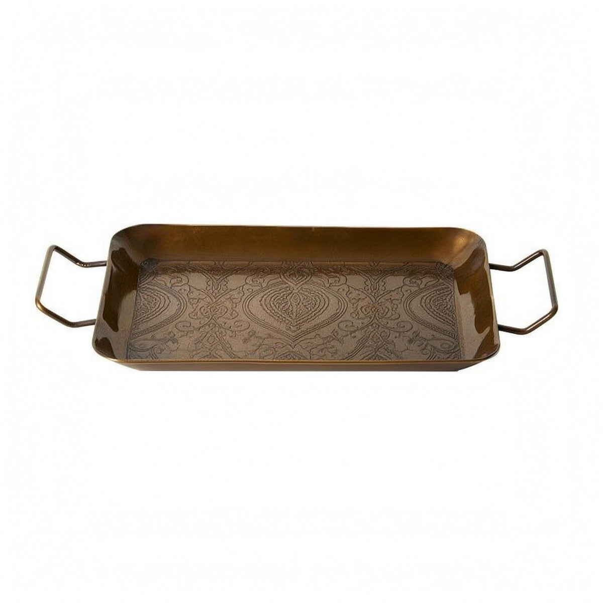 Embossed Brass Tray Shallow Rim Home Decor Metal Construction