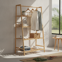Bamboo Clothing Rack Multifunctional Freestanding Garment Rack Minimalist Furniture for Walk-Through Wardrobe