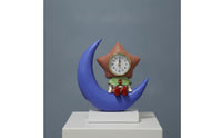 Table Clock with Figurine Whimsical Tabletop Clock Decorative Ornament Celestial Crescent Moon Statue Analog for Desk