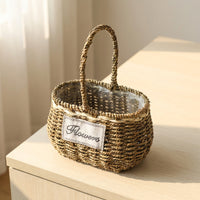 Woven Flower Basket Material Handwoven Flower Basket With Handle Rustic Plant Holder for Florists, Event Planners, Living Room, Wedding,Easter Party