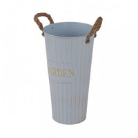 Flower Pail Light Blue Rustic Tin Pail Rope Handles