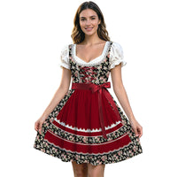 2026 Munich Oktoberfest Dress Floral Puff Sleeve High-Waist Tie-Back Halloween Costume