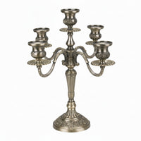 Five-Arm Candelabra Embossed Alloy Candle Holder Decorative for Mantel, Weddings