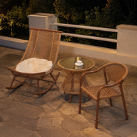 Outdoor Garden Table Set, 3-Piece, with Artificial Rattan, Brown, for Balcony, Garden, Hotel