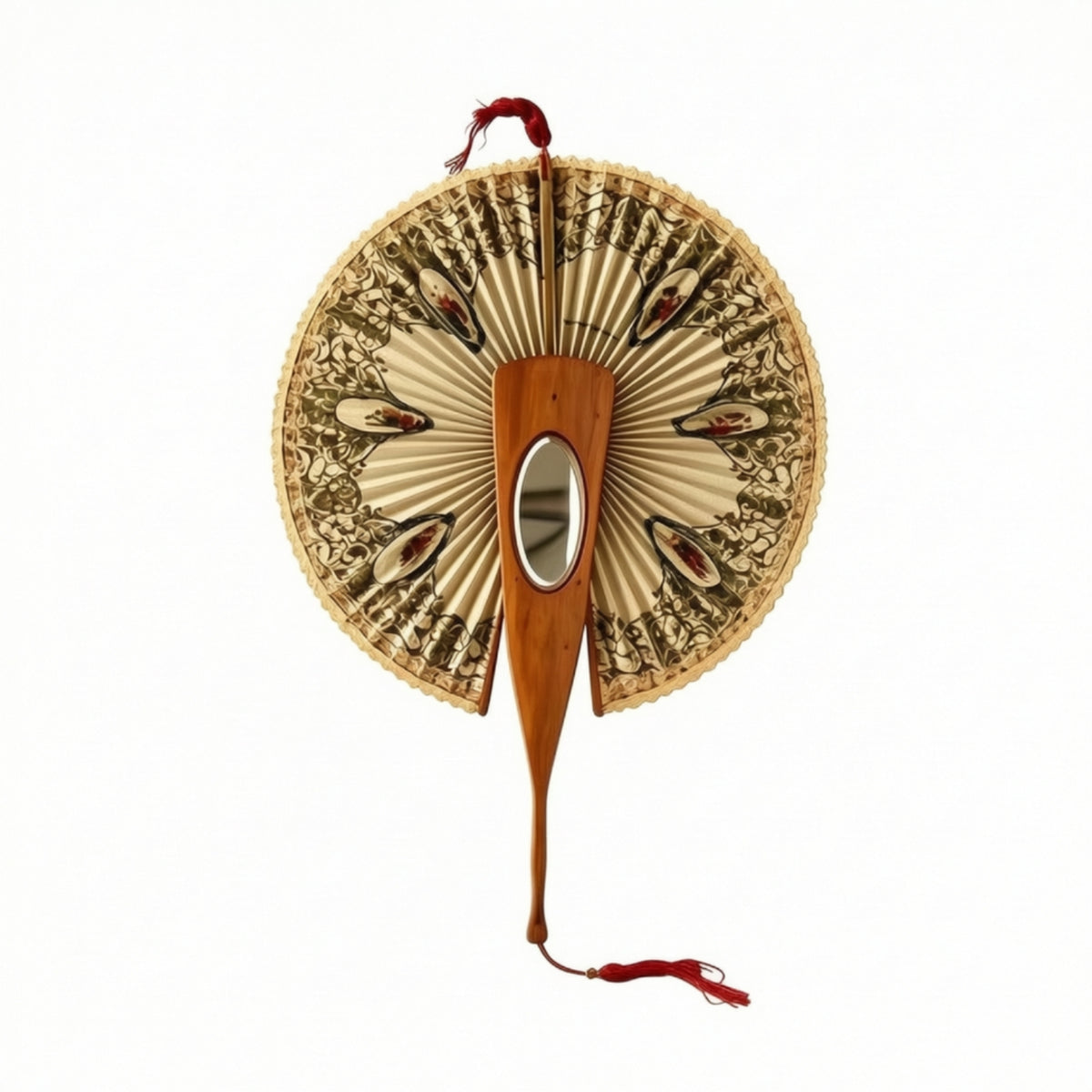 Fan with Mirror Antique-Style Pleated Hand Fan Ornate for Collectors, Entertainers, Home Decor, Photoshoots, Stage Props