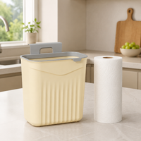 Car Trash Bin, With Lid, Small, 12L, Cream Color, Plastic, Hang on Door, Hanging, For Kitchen & Food Waste