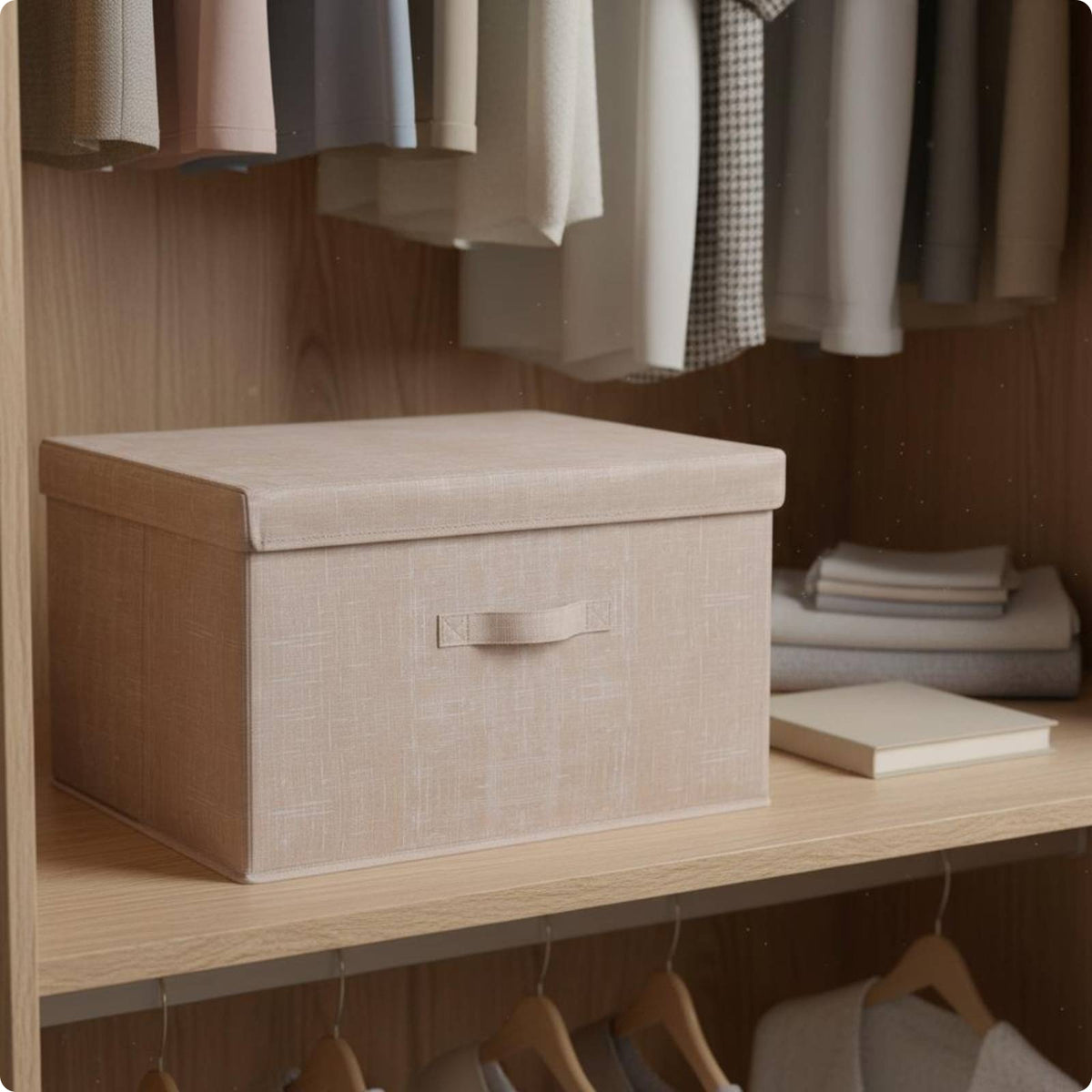 Foldable Storage Box Reinforced Edges Textile Storage Box Handy Handle for Room