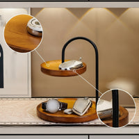 Two-Tier Space-Saving Tray Tiered Tray with Wooden Base Decorative Tabletop Organizer for Console Table, Desk