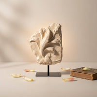 Rock-Style Sculpture Black Metal Stand Floral Relief Sculpture Stone-Like Finish
