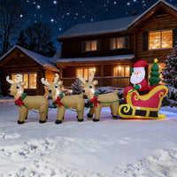 Christmas Inflatable Santa Claus with Three Reindeer Pulling Sled with Christmas Tree Outdoor Yard Decoration, US Plug