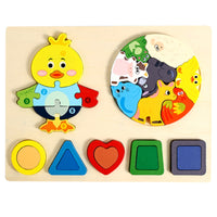 Chunky Wooden Puzzle with Geometric Shapes Educational Shape Sorting Puzzle Board Colorful Toy Developmental for Toddlers, Playrooms