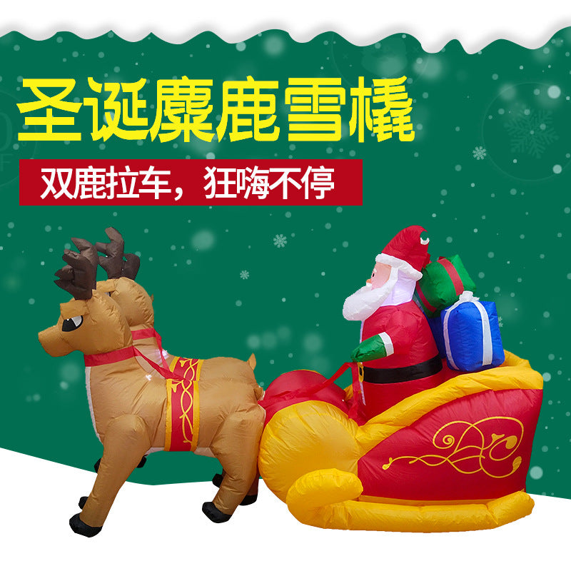 Christmas Inflatable Reindeer Sled and Santa Claus Yard Decoration (EU Plug)