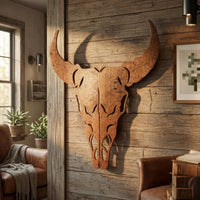 Bull Skull Wall Decor Rust-Like Finish Horned Skull Silhouette Openwork