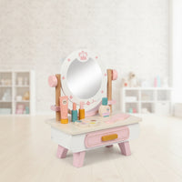 Pretend Vanity Table with Mirror Child-Friendly Toy Vanity Set Sturdy Grooming Station for Bedroom