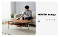 Oval Stand with Sliding Tray Modern Minimalist Tea Table Medieval Design Ample Storage for Homeowners, Renters