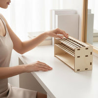 Wooden Makeup Brush Holder Minimalist Design Multi-Hole Pen Stand Large Capacity