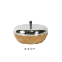 Storage Bowl with Lid Wood-Grain Candy Dish with Lid Stainless Steel Servingware for Countertop