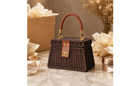 Trapezoid Handbag Handmade Wicker Purse Braided Handle for Outings