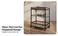 Lockable Wheels Rolling Bar Cart Casters with Brakes Mobile Utility Cart Removable Tray 3 Tier Kitchen Trolley Wine Rack for Restaurant Personnel, Entertainers, Apartment Dwellers, Hotel, Dining Room, Office