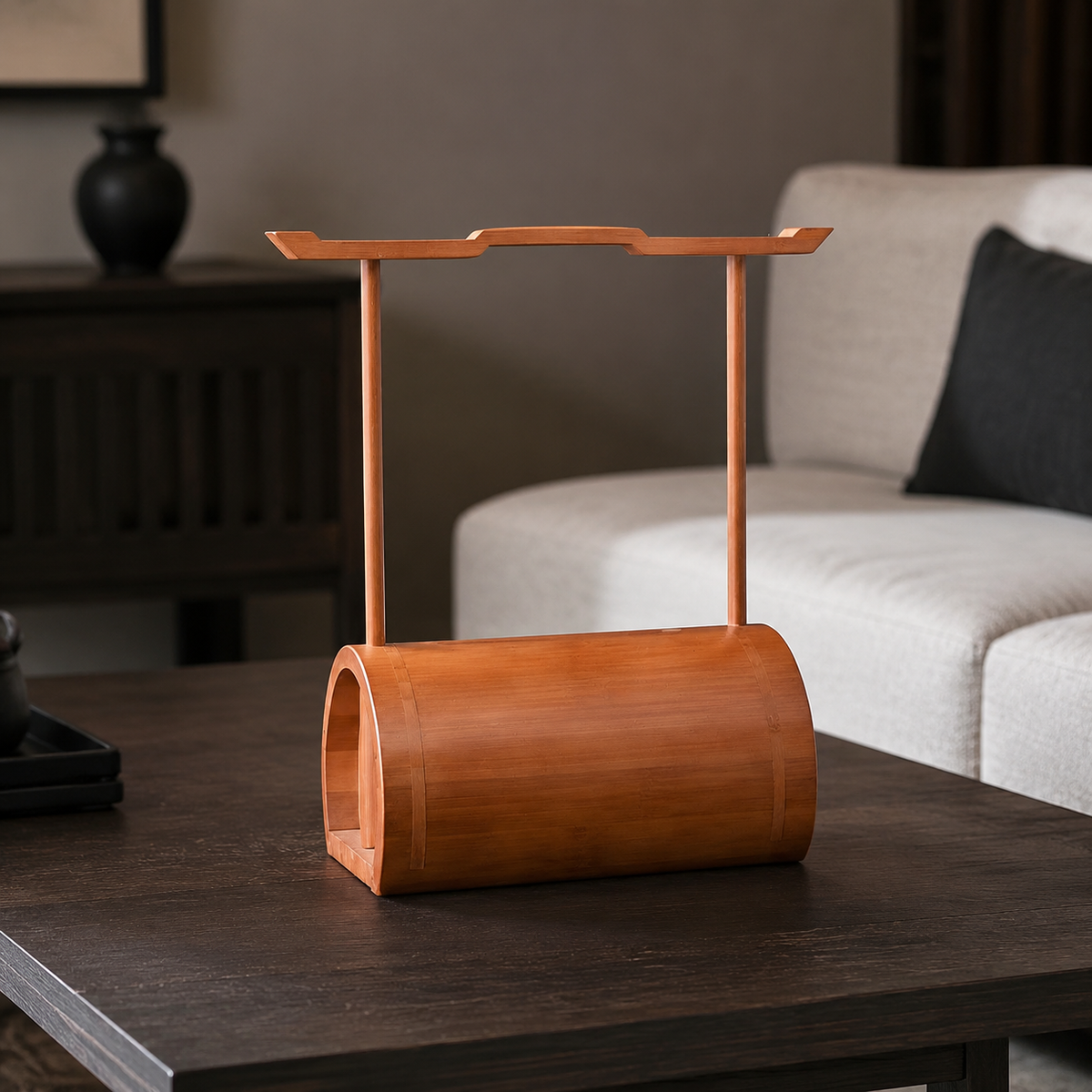 Bamboo Tissue Box Holder, Rectangular Tissue Box Cover, New Chinese Design 3D Stereoscopic Walnut Finish, 20x13x29cm