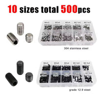 500PCS DIN916 Flat Point Hex Socket Set Screws M2.5 M3 M4 Stainless Steel 12.9 Carbon Steel
