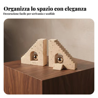 Modern Design Beige Layered Arch Bookends Stone-Look Bookends