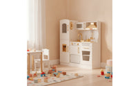 Wooden Play Kitchen Realistic Pretend Play Kitchen Interactive Wooden Toy Fridge for Kids, Children, Preschool