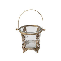 Glass Basket with Metal Frame Brass Toned Glass Container with Handle Decorative