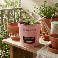 Flower Pot Container Painted Finish Farmhouse Tin Planter Tapered Shape