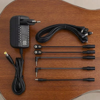 Multi Plug 9V Power Adapter with Daisy Chain Right Angle Guitar Pedal Power Supply DC Adapter with Inverse Polarity Cable Low-Noise for Guitarists, Bassists, Pedalboard, Home Studio
