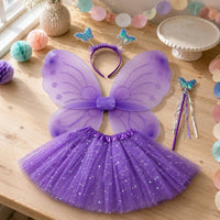 Butterfly Costume Set Transparent Layered Butterfly Wing Pair Costume Flared Silhouette Tutus Skirt Set for Children