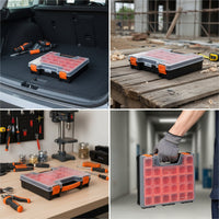 Parts Organizer with Transparent Lid | Portable, Hand-Held, Compartment Box with Handle, for Workshop