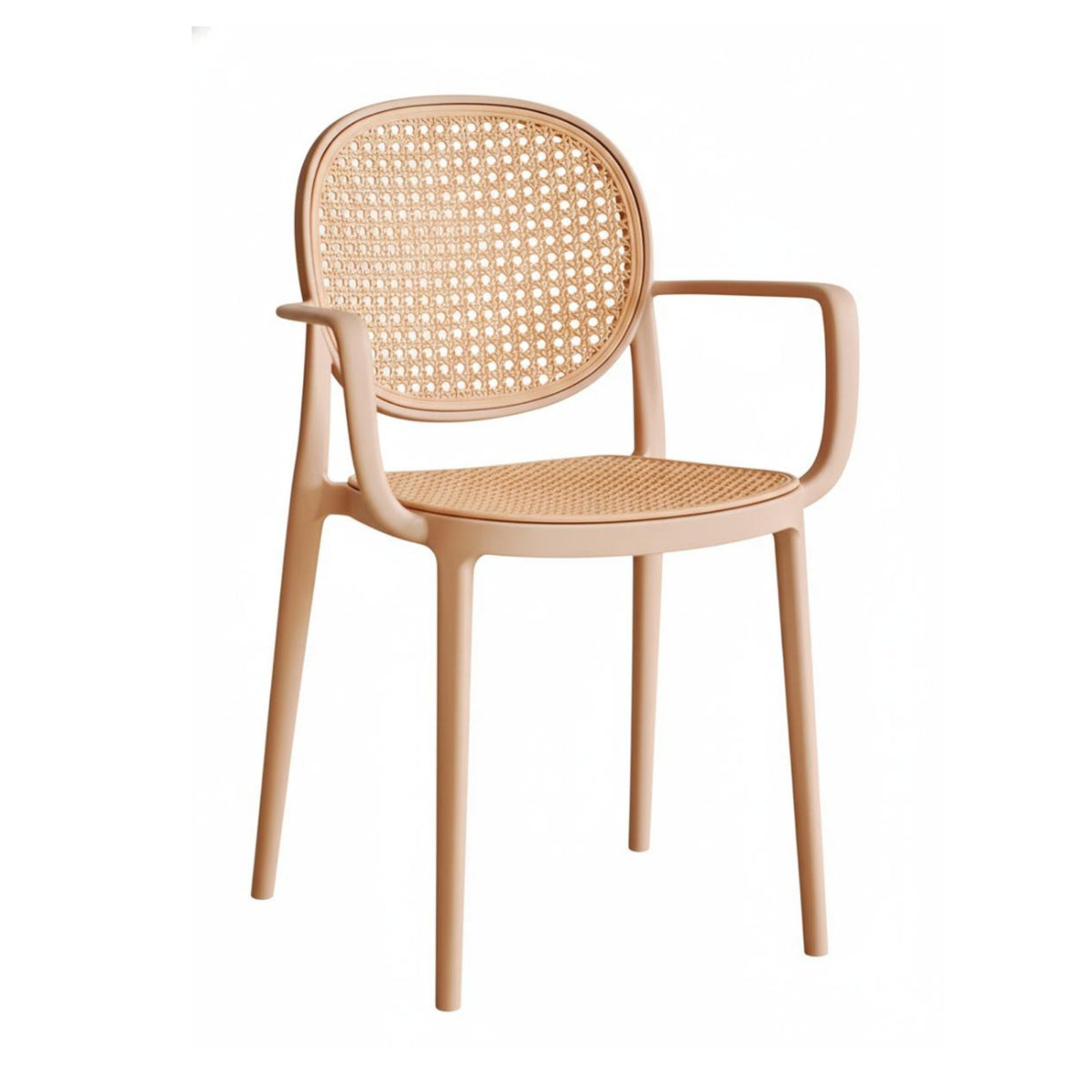 Faux Rattan Armchair Stackable Design Dining Seat Woven Backrest Natural Simplicity Design for Adults, Homeowners, Balcony