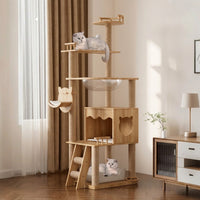 Cat Climbing Frame with House, 5-Level Solid Wood Activity Center Tree Indoor for 3 Large Cats, Stable Ladder and 7cm Post Diameter Scratching