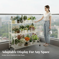 Three-Tier Rolling Plant Trolley Multitier Design Flower Rack 360-Degree Rotating Wheels Large Capacity for Homeowners, Florists