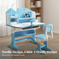 Rounded Corners Adjustable Kids Desk and Chair Set Widened Desktop Height Adjustable Learning Table Safe & Long-Lasting Kids Desk and Chair Set Strong Load Bearing for Students