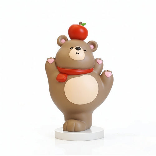 Bear Ornament with Apple Tabletop Bear Figurine Whimsical for Desk, Teens