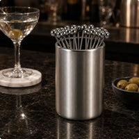 Stainless Steel Pick Holder Set Silver Steel Surface Pick Set Long Slender Tableware for Bar Use