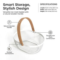 Laundry Basket with Metal Wire Frame for Kitchen Storage and Organization, Oval Shaped Iron Design for Fruits Vegetables Eggs