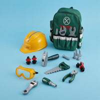 Backpack-Style Children's Repair Kit Safety Goggles Pretend Tool Kit Hard Hat Toy Tool Set Assorted Tools