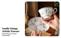 Embossed Flower Teacup Elegant Design Vintage Floral Teacup Set Ceramic Coffee Mug and Dish Fine China Gold Rimmed Tea Mug