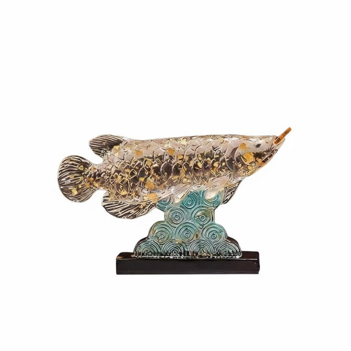 New Chinese Design Gold Foil Dragon Aquatic Creature Figurine Wealth Symbol Crystal Arowana Statue Artfully Crafted Feng Shui Aquatic Creature Ornament for Business Owners, Living Room, Office, Housewarming