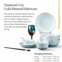 Minimalist Ceramic Dinnerware Set, Gold Trimmed