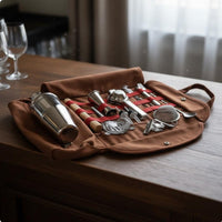 Portable Bartender Tool Kit Leather Handle Bartender Tool Roll Bag for Camping