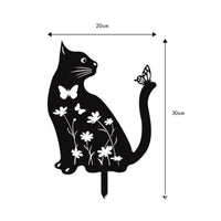 Animal Silhouette Garden Stake Wrought Iron Metal Animal Lawn Decoration Weatherproof Cat Silhouette Stake for Flower Bed