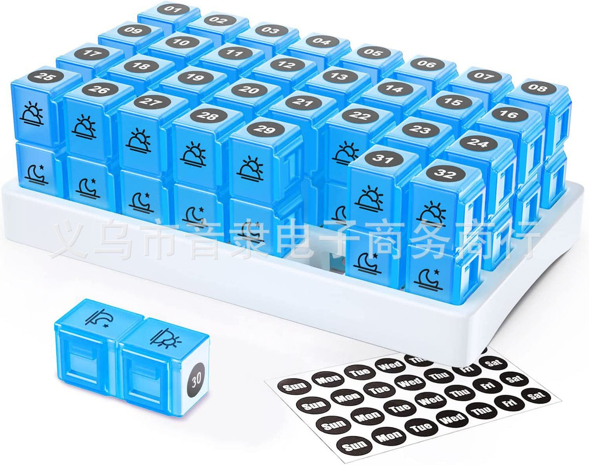 31-Day Twice Daily Pill Organizer Portable PP Plastic Monthly 64 Grid Purple Pill Box