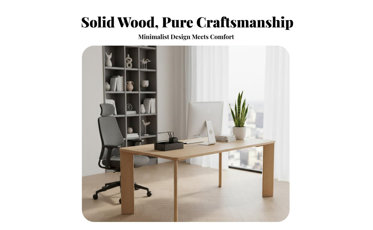 Wide Tabletop Solid Wood Dining Table Sturdy and Stable Wooden Dining Table Versatile Large Work Desk Spacious Legroom for Homeowners, Professionals, Design Enthusiasts, Living Room, Bedroom, Kitchen