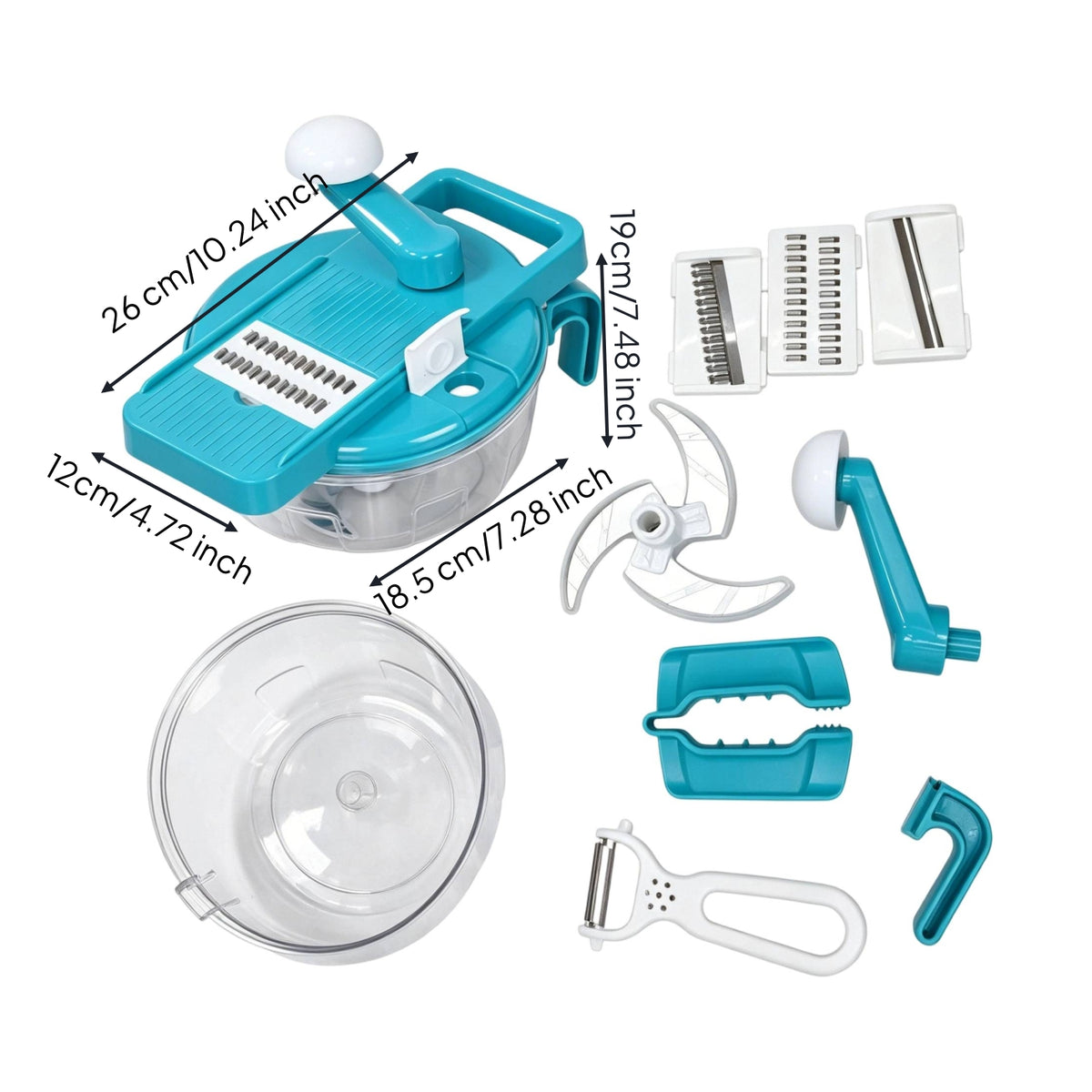Multifunction Manual Vegetable Cutter with Bowl Interchangeable Multi Blade Mandoline Cutter Space-Saving Manual Vegetable Grater Countertop-Friendly for Home Cooks