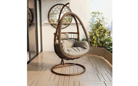 Freestanding Hanging Swing Chair with Stand Woven Wicker Swing Chair with Stand Cushioned Furniture Basket-Style for Balcony